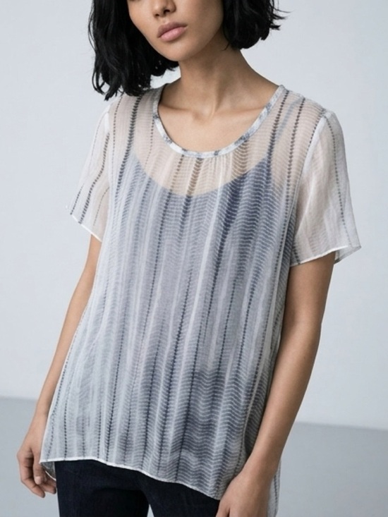 Eileen Fisher Tops - Eileen Fisher White Sheer Striped High-Low Tunic